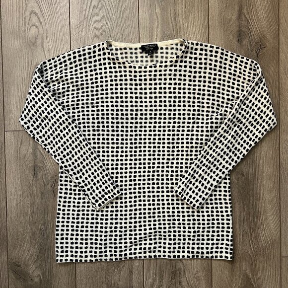 Cashmere Charter Club Luxury Crewneck Black White Checkered Sweater Size Medium - Picture 1 of 4